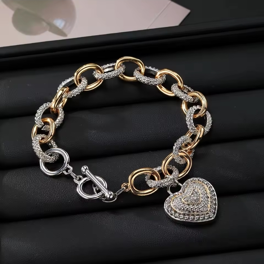 Silver and Gold Heart Charm Bracelet